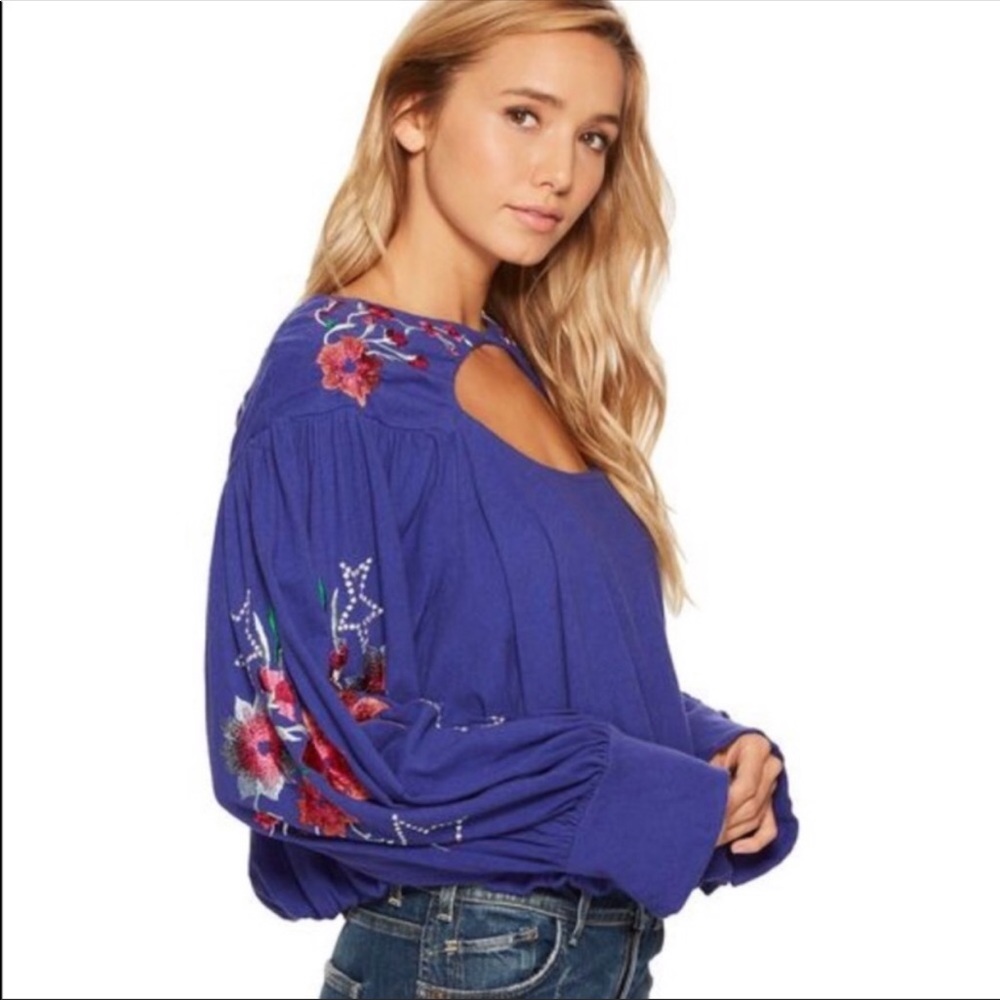 Free People Top Embroidered Lita Floral Cut-Outs - Picture 7 of 8
